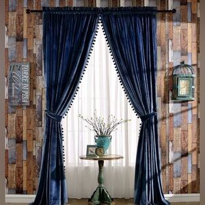 100” W x 96”L Melodieux Pom Poms Velvet Blackout Curtains